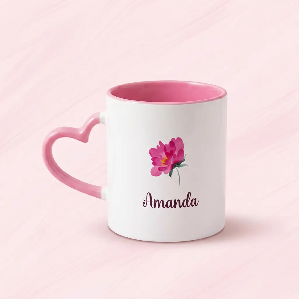 Caneca personalizada Amanda com flor rosa