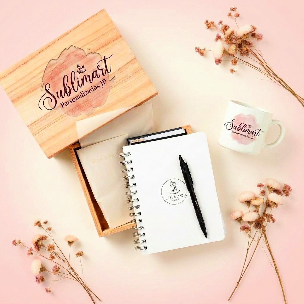 Kit de brindes corporativos personalizados com embalagem caprichada